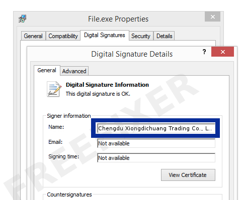 Screenshot of the Chengdu Xiongdichuang Trading Co., Ltd. certificate